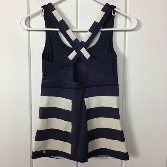 Lululemon Tank Navy & Cream Striped "Stuff Your Bra" Athleisure Tank, Size - 4 - Picture 5 of 8